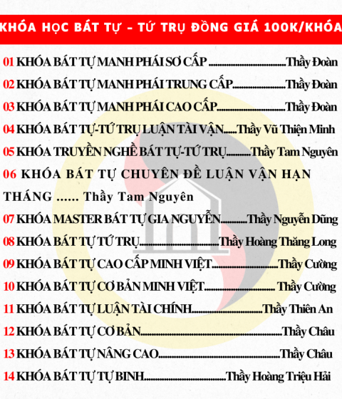 Các khóa học Bát tự Tứ trụ qua video